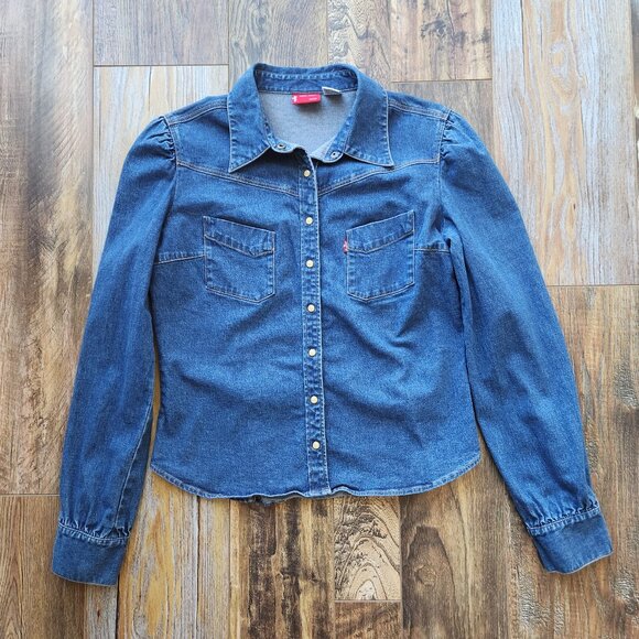 Vintage Y2K Levi's Denim Western Shirt Pearl Snap Long Sleeve Stretch Cotton - Picture 3 of 12